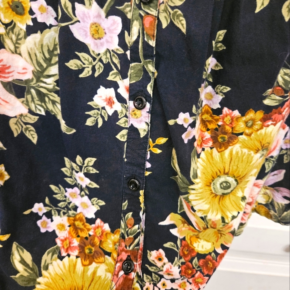 Denim&Co Floral Blouse - Black, Yellow, Pink - Picture 4 of 9
